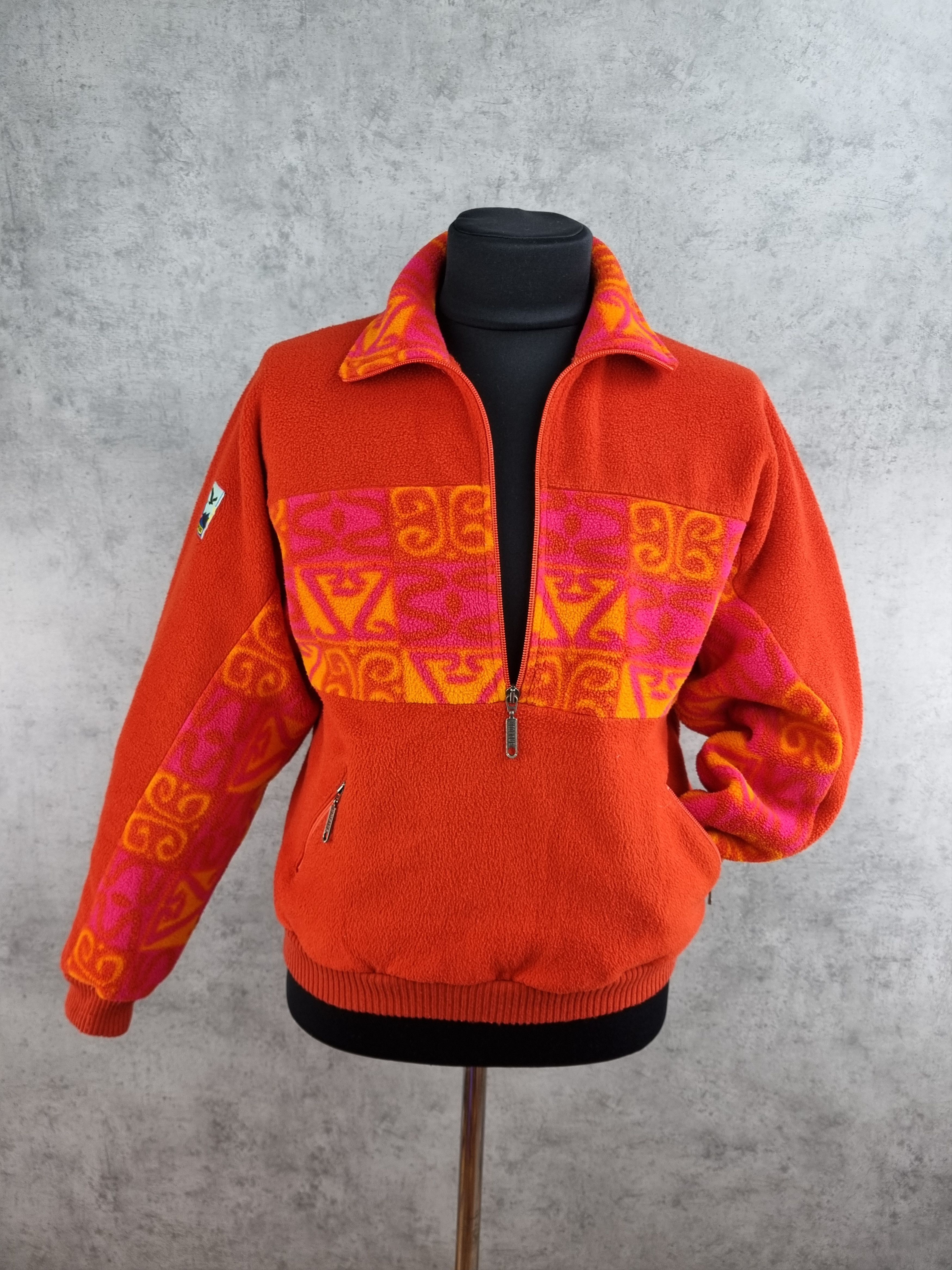 image of Vintage 80's wa Polartec Navajo Fleece Half Zip Up England Made in Orange/Pink (Size Small)