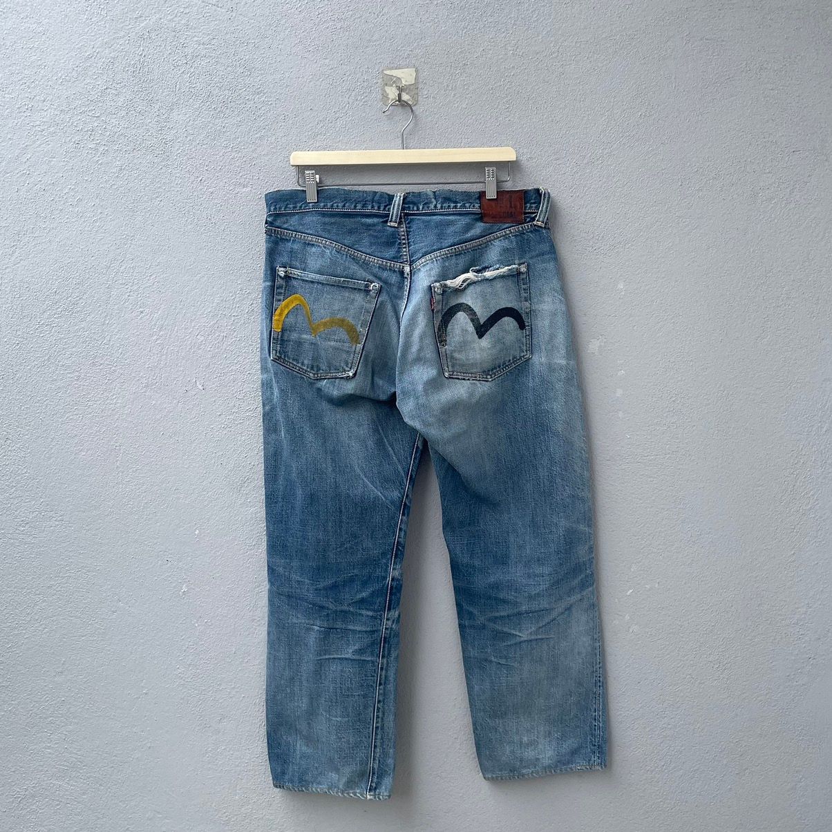 Pre-owned Evisu X Vintage Distress Selvedge Evisu Jeans In Blue Jean