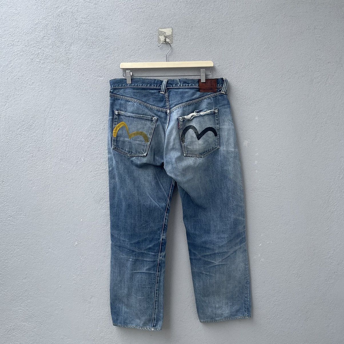 image of Distress Selvedge Evisu Jeans in Blue Jean, Men's (Size 37)