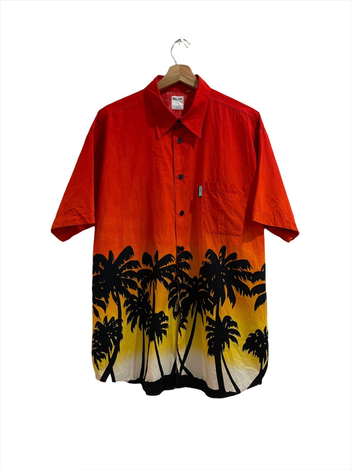 image of Hawaiian Shirt x Moschino Vintage Moschino Jeans Coconut Tree Print Shirts, Men's (Size Large)