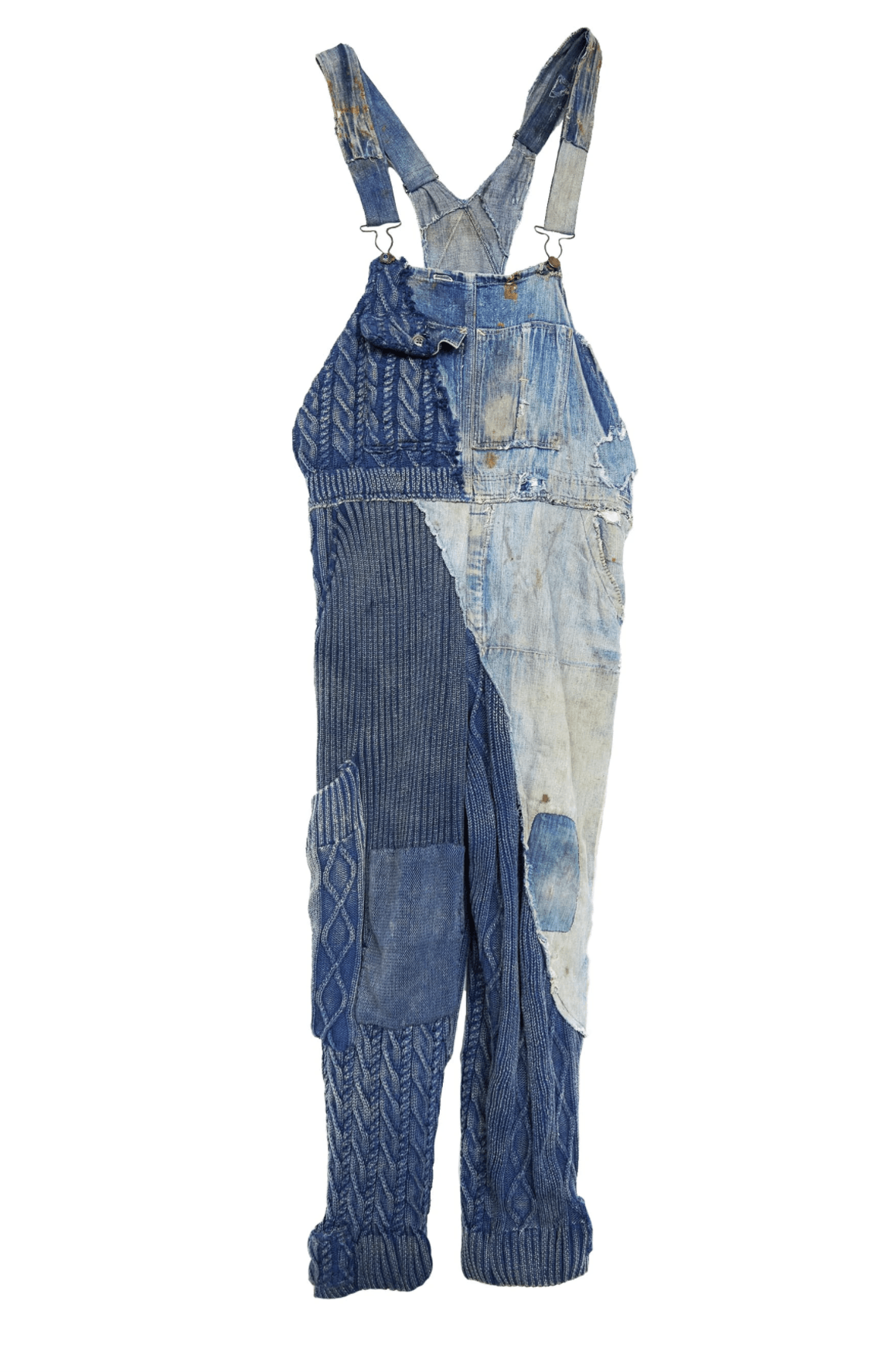 image of $2.9K Greg Laurent 50/50 Overalls Suspender Denim Knit in Blue, Men's (Size 34)