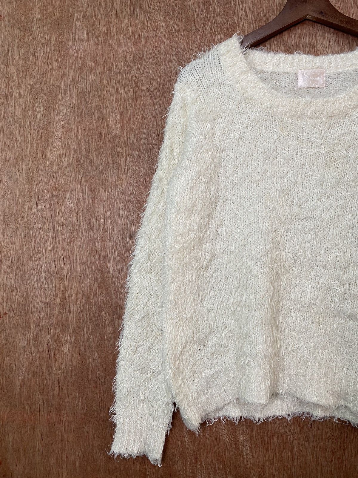 Homespun Knitwear DL Emsexcite White Mohair shag shaggy Knit Sweaters #B556 Size US M / EU 48-50 / 2 - 2 Thumbnail