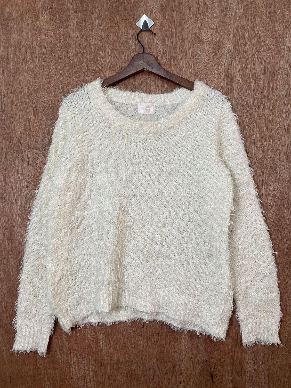 Homespun Knitwear DL Emsexcite White Mohair shag shaggy Knit Sweaters #B556 Size US M / EU 48-50 / 2 - 1 Thumbnail