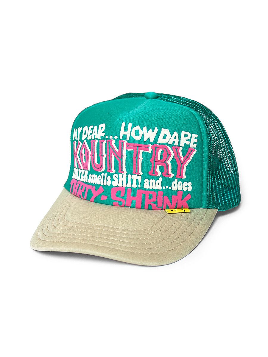 image of Kapital Kountry Dirty Shrink Trucker Cap in Turquoise Beige, Men's