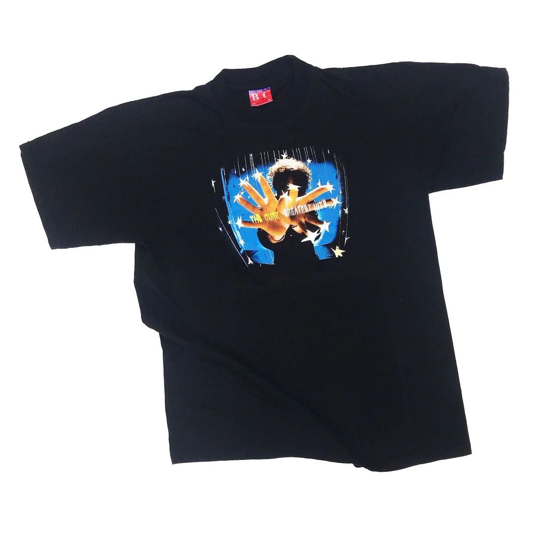 image of Band Tees x The Cure 2001 Greatest Hits Cd Album VTG Promo Glow Dark Tee in Black (Size Large)