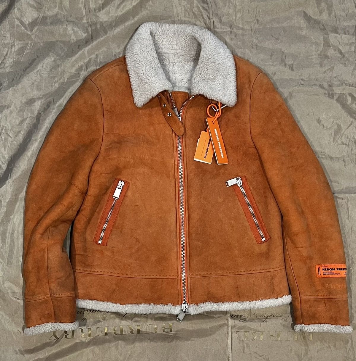 image of Heron Preston Orange Shearling Collar Size M $3000, Men's