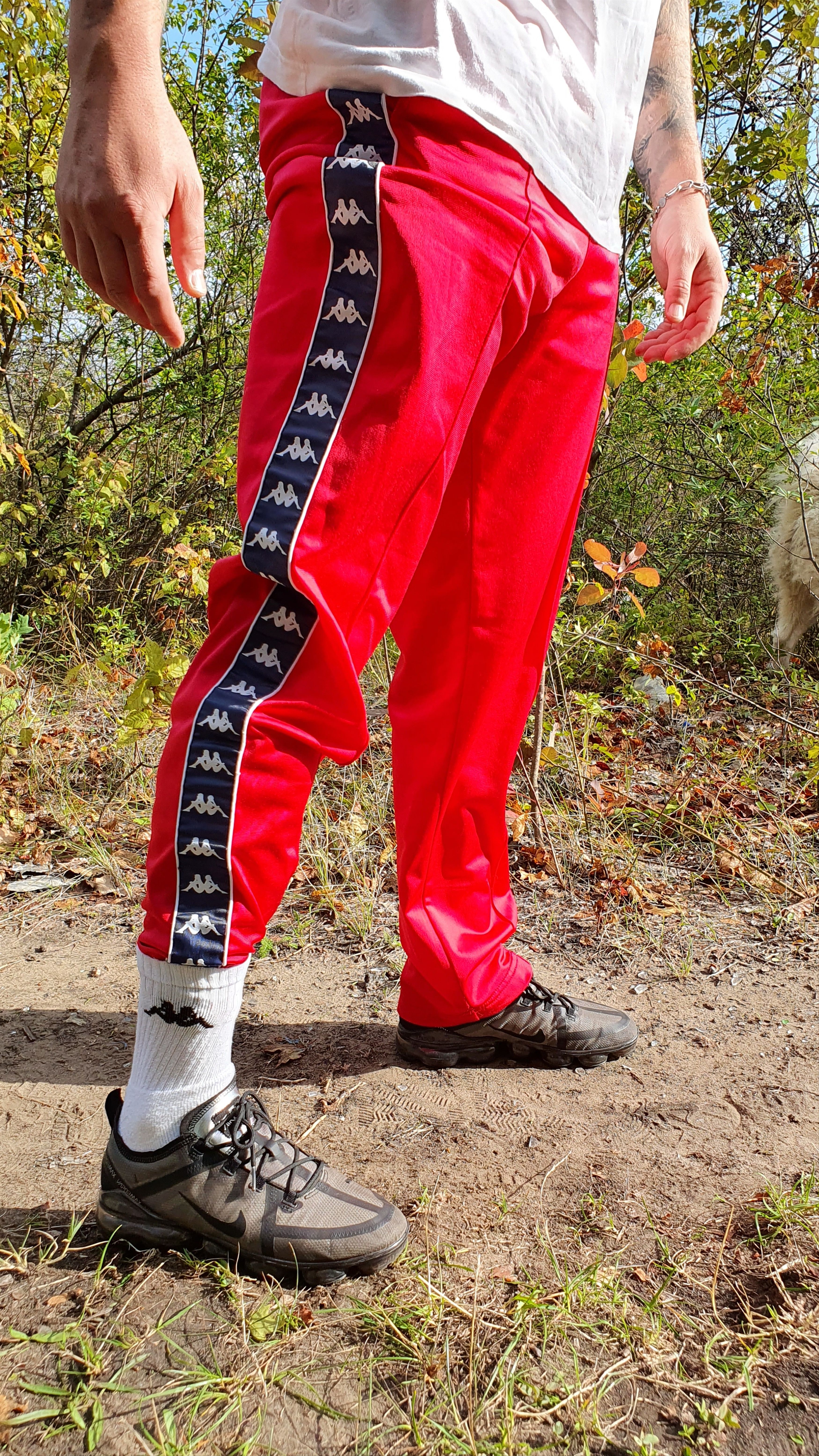 image of Nylon Kappa Side Tapes Sport Pants Color-Way in Hot Red, Men's (Size 32)