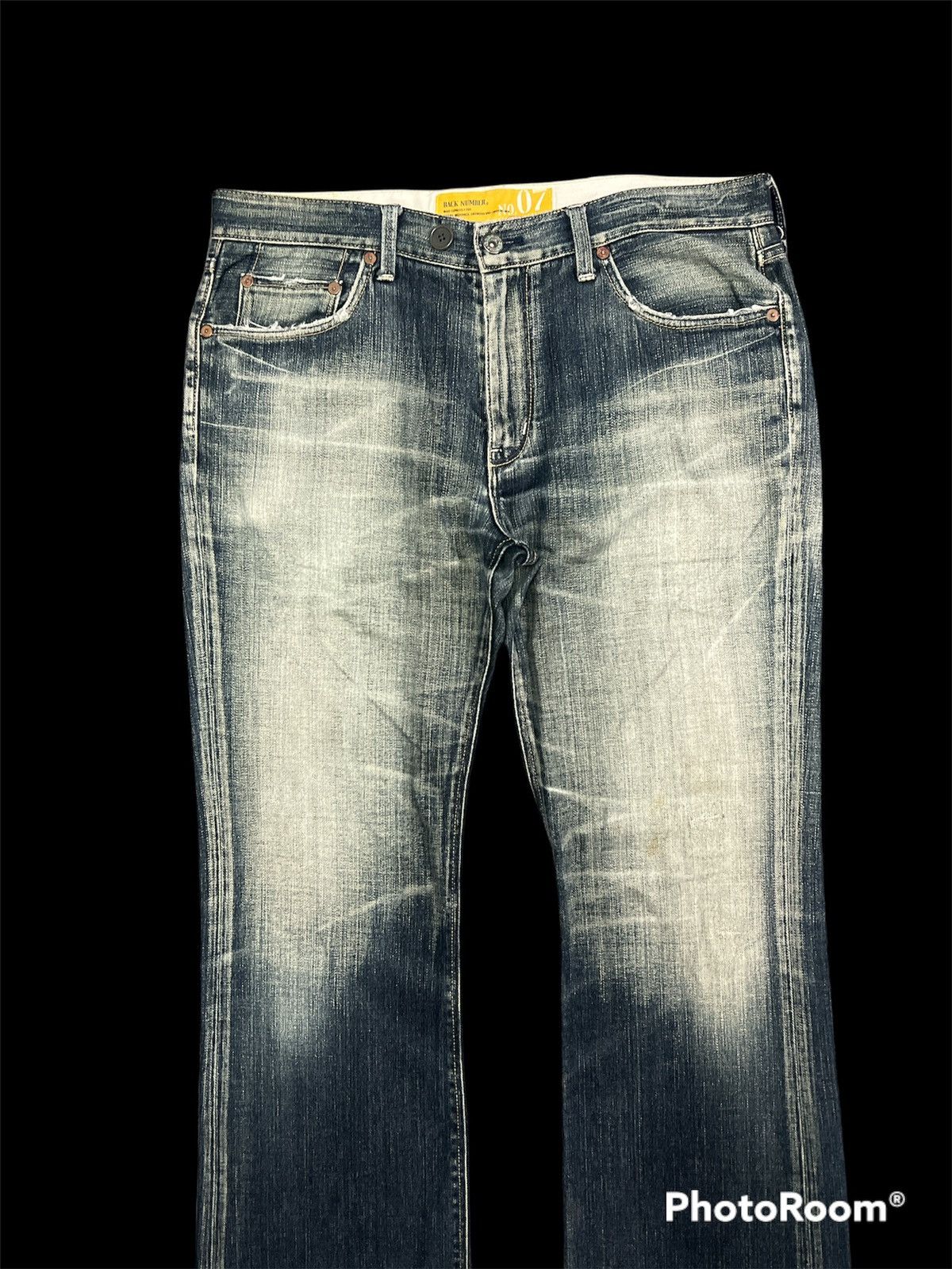 Japanese Brand Back Number 07 Distressed Denim Flare Size US 35 - 3 Thumbnail