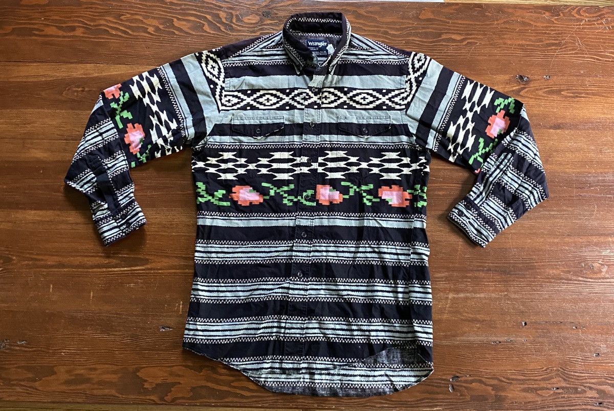Wrangler Vintage 80s Wrangler Cowboy Cut Western Button Up Size US M / EU 48-50 / 2 - 2 Thumbnail