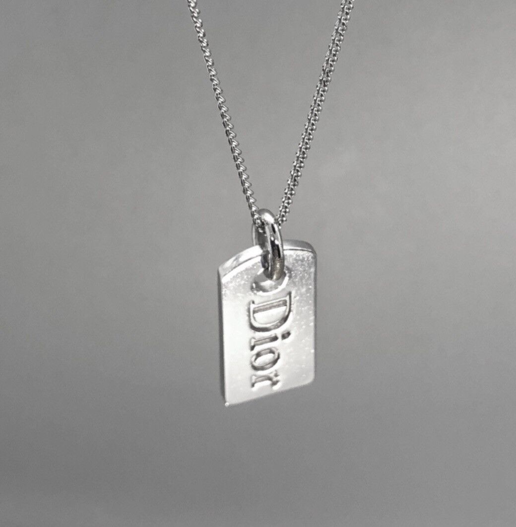 image of Dior Dog Tag Pendant And Chain Necklace in Silver, Men's