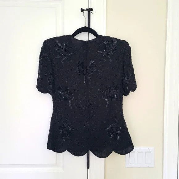 Vintage Stenay Scalloped Short Sleeve Silk Embellished Floral Blouse Size S / US 4 / IT 40 - 8 Thumbnail