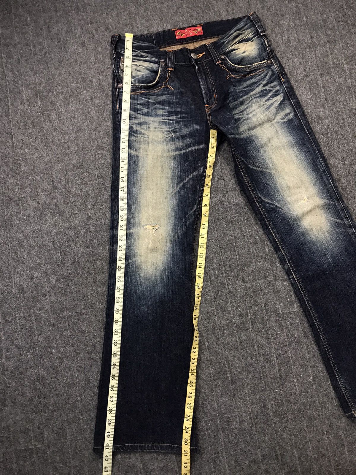 Edwin × Vintage Vintage Edwin Distressed Denim Back Side Leather Style Size US 31 - 22 Thumbnail