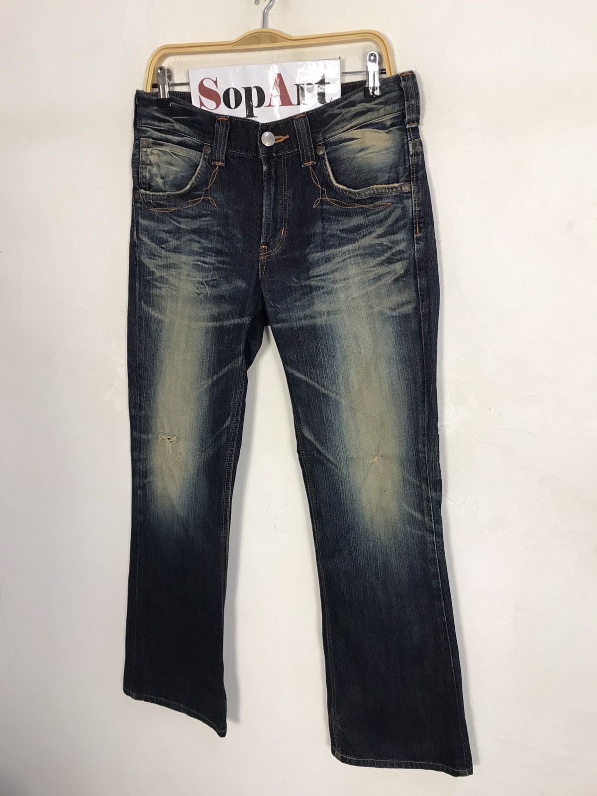 Edwin × Vintage Vintage Edwin Distressed Denim Back Side Leather Style Size US 31 - 5 Thumbnail