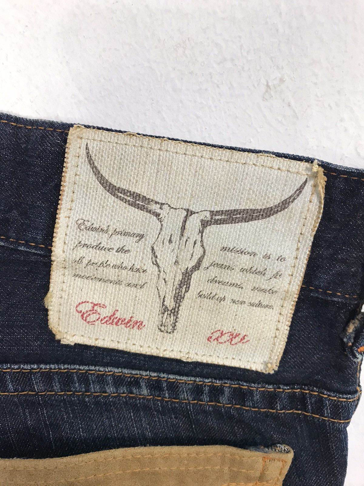 Edwin × Vintage Vintage Edwin Distressed Denim Back Side Leather Style Size US 31 - 16 Thumbnail