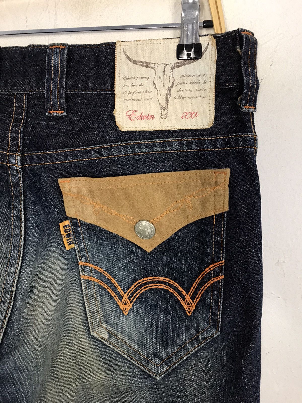 Edwin × Vintage Vintage Edwin Distressed Denim Back Side Leather Style Size US 31 - 13 Thumbnail