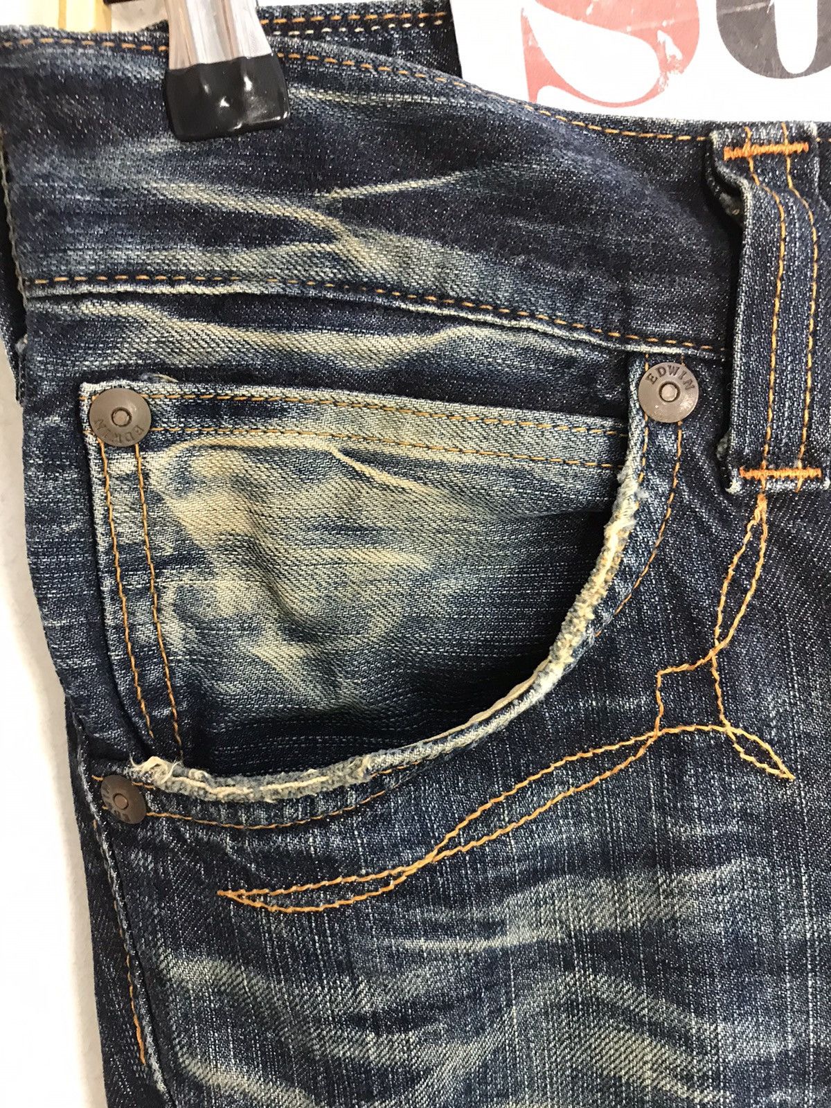 Edwin × Vintage Vintage Edwin Distressed Denim Back Side Leather Style Size US 31 - 11 Thumbnail