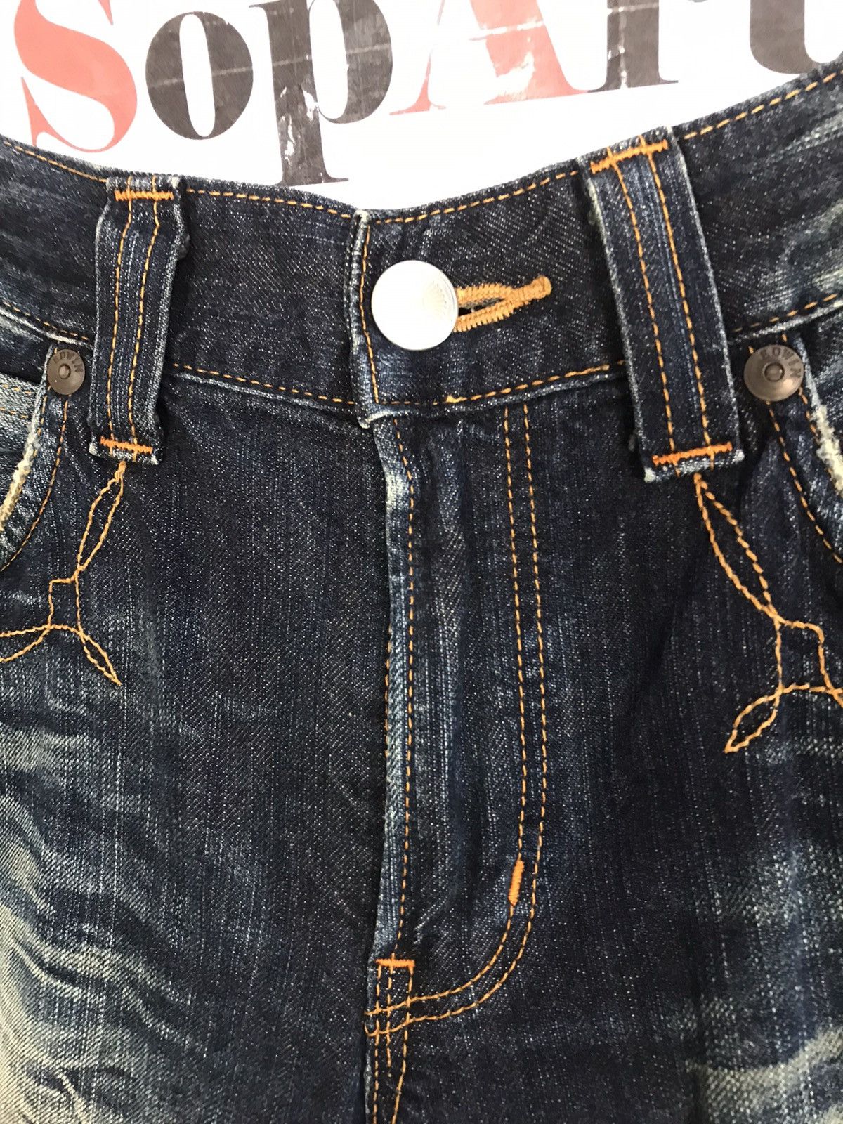 Edwin × Vintage Vintage Edwin Distressed Denim Back Side Leather Style Size US 31 - 9 Thumbnail