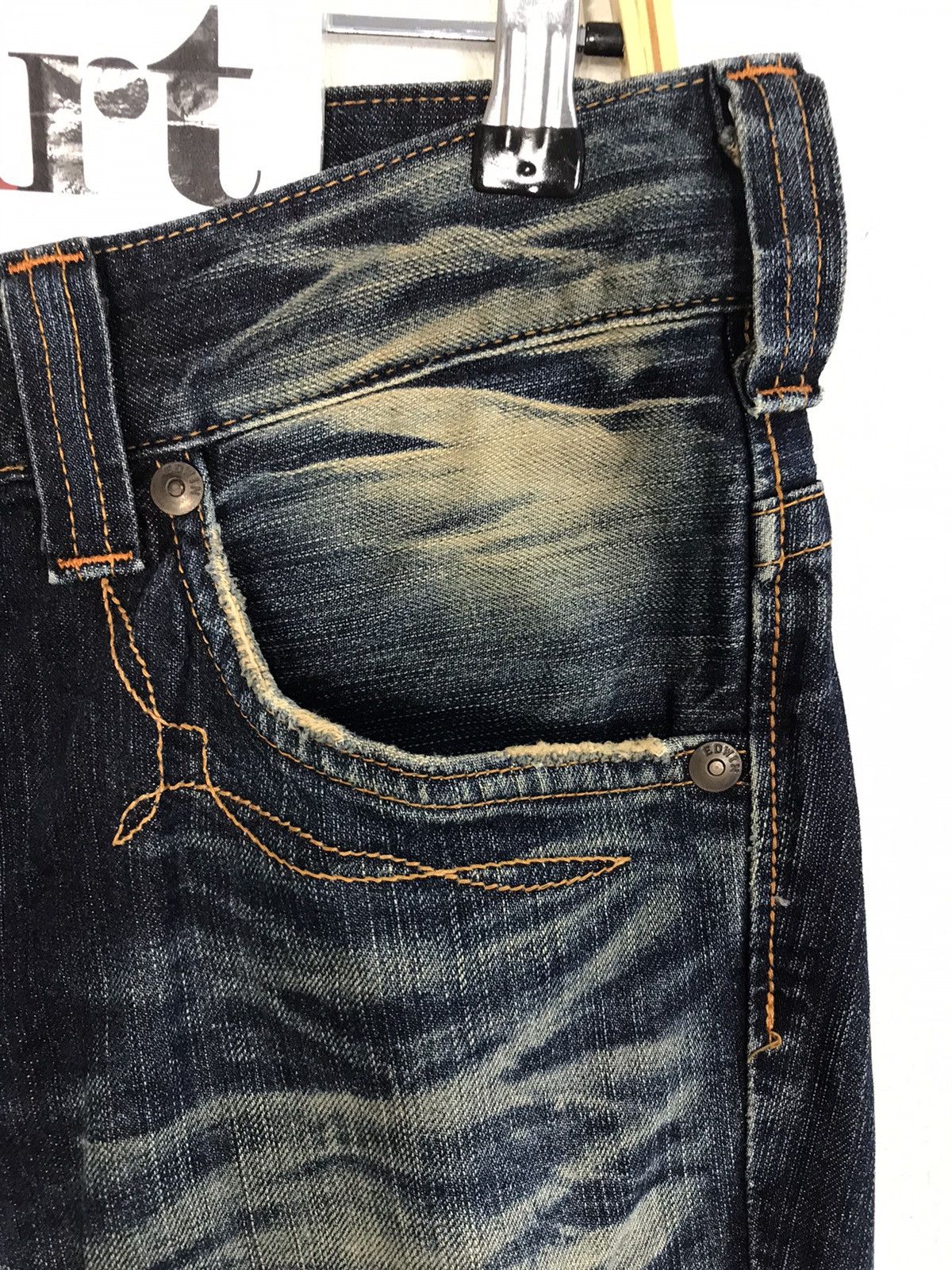 Edwin × Vintage Vintage Edwin Distressed Denim Back Side Leather Style Size US 31 - 8 Thumbnail