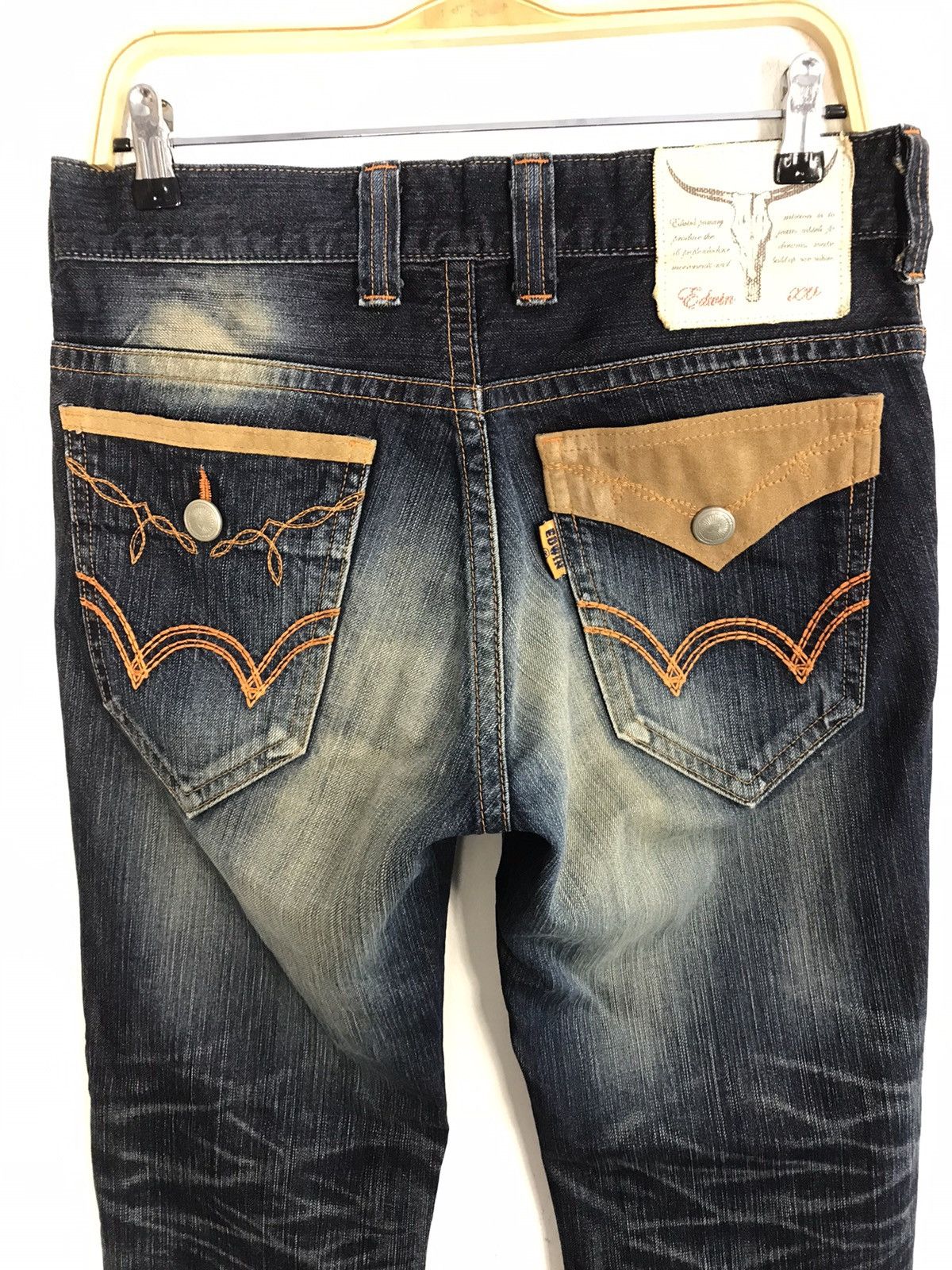 Edwin × Vintage Vintage Edwin Distressed Denim Back Side Leather Style Size US 31 - 3 Thumbnail