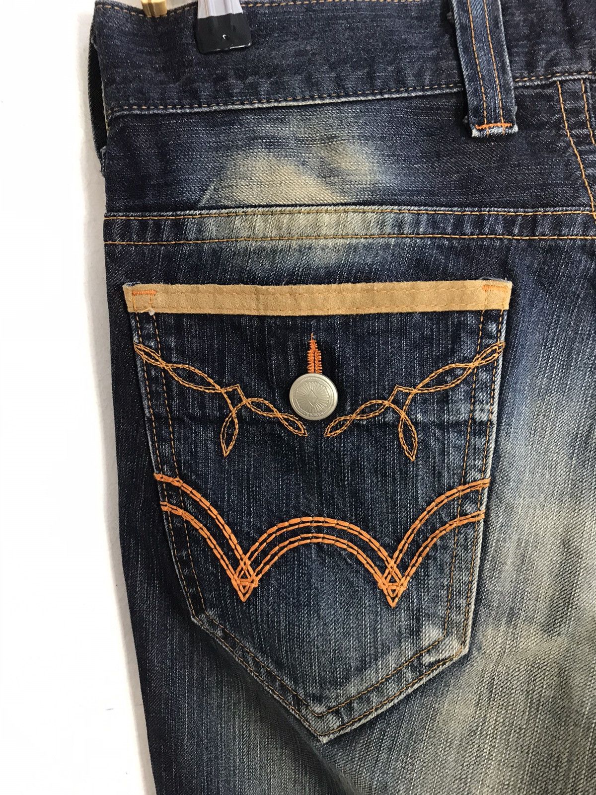 Edwin × Vintage Vintage Edwin Distressed Denim Back Side Leather Style Size US 31 - 14 Thumbnail