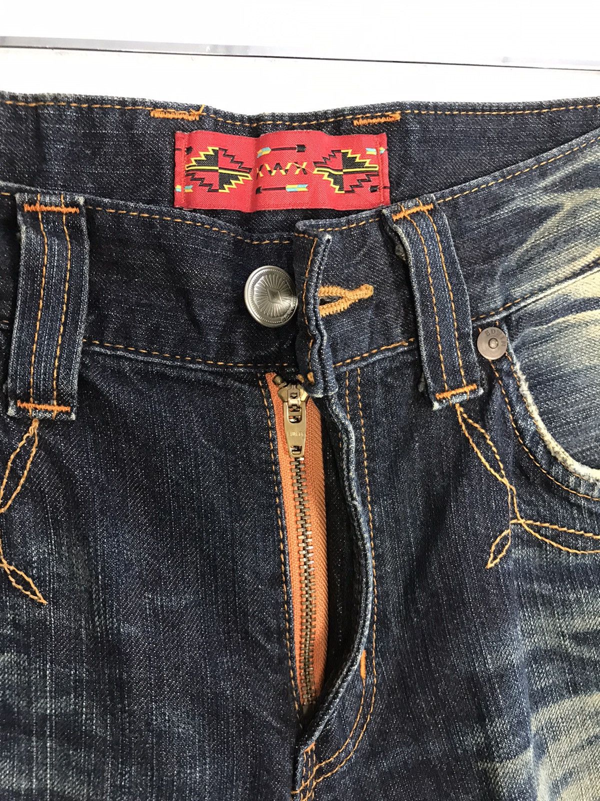 Edwin × Vintage Vintage Edwin Distressed Denim Back Side Leather Style Size US 31 - 12 Thumbnail