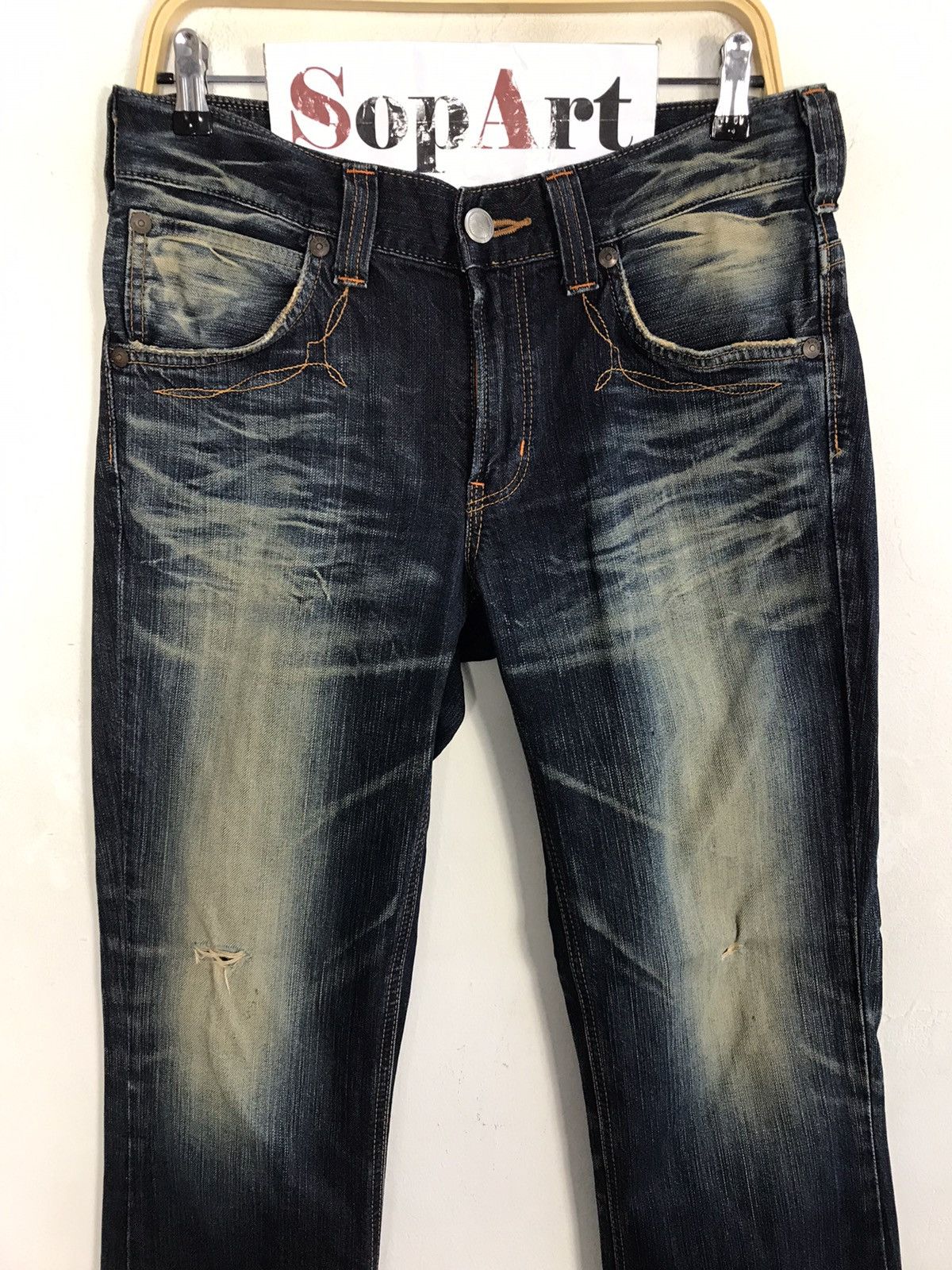 Edwin × Vintage Vintage Edwin Distressed Denim Back Side Leather Style Size US 31 - 4 Thumbnail