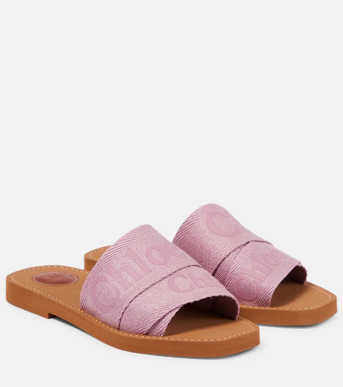 Chloe Woody Linen Logo Slide Sandals