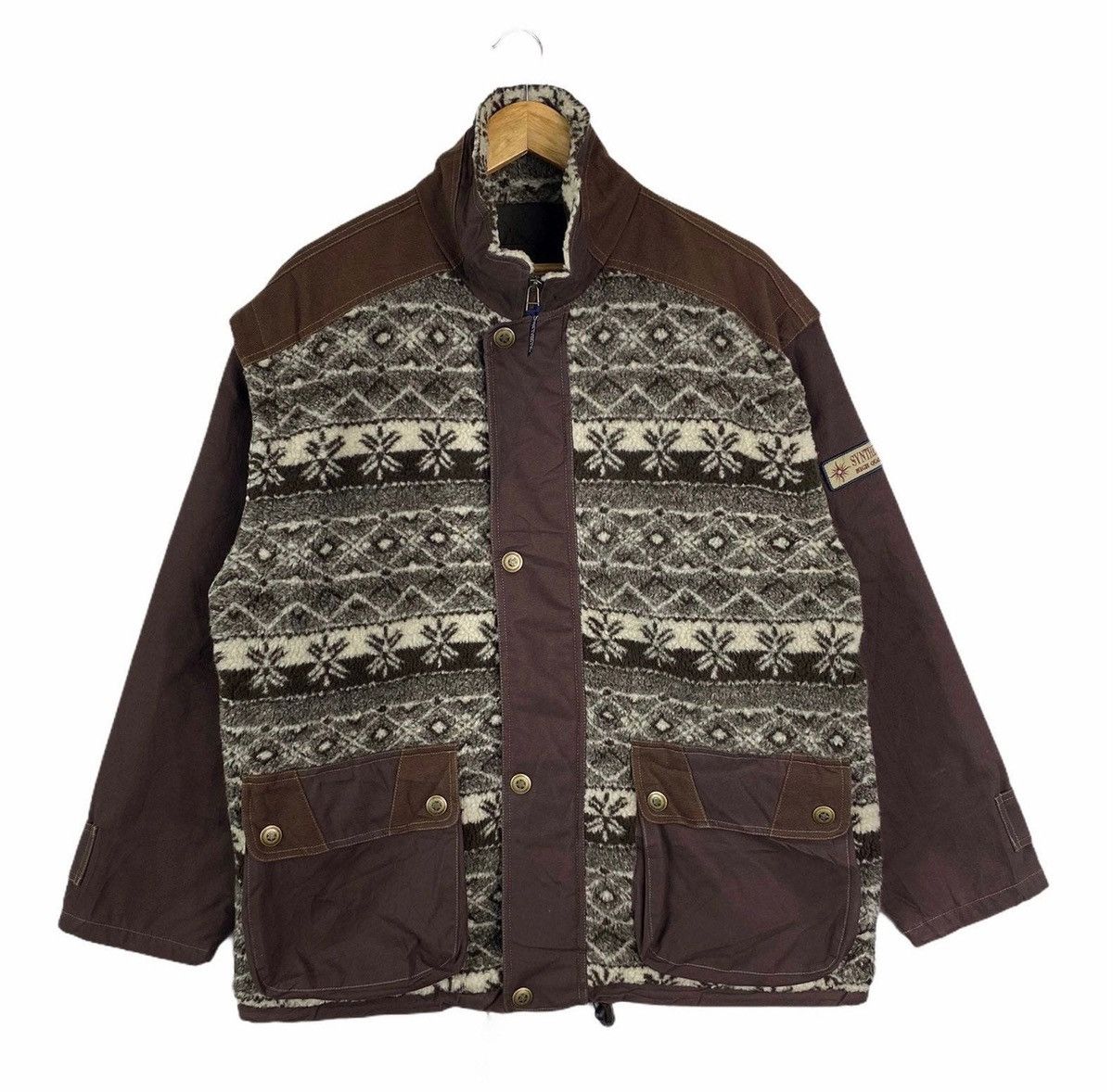 image of Vintage Synthetic Casualwear Abstract Design Chore Jacket in Brown, Men's (Size Large)