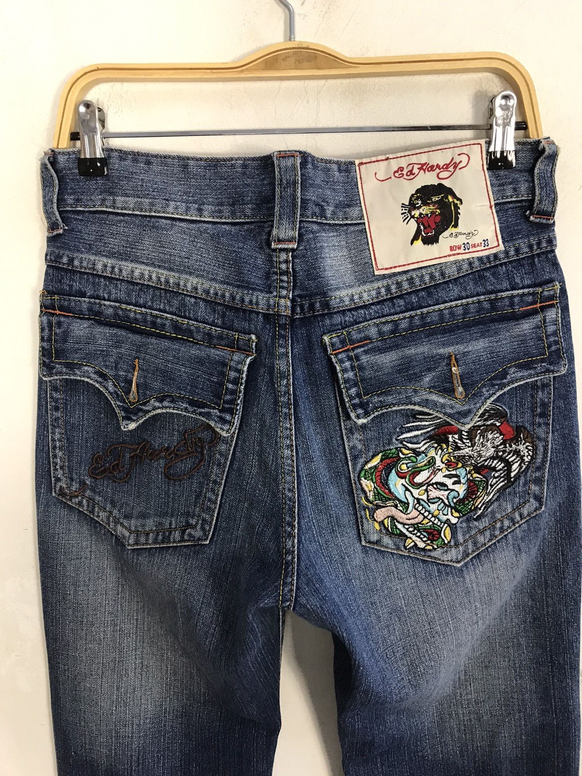 Ed Hardy × Vintage Vtg Ed Hardy Back Side Big Logo Embroidery Phoenix Jeans Size US 31 - 3 Thumbnail
