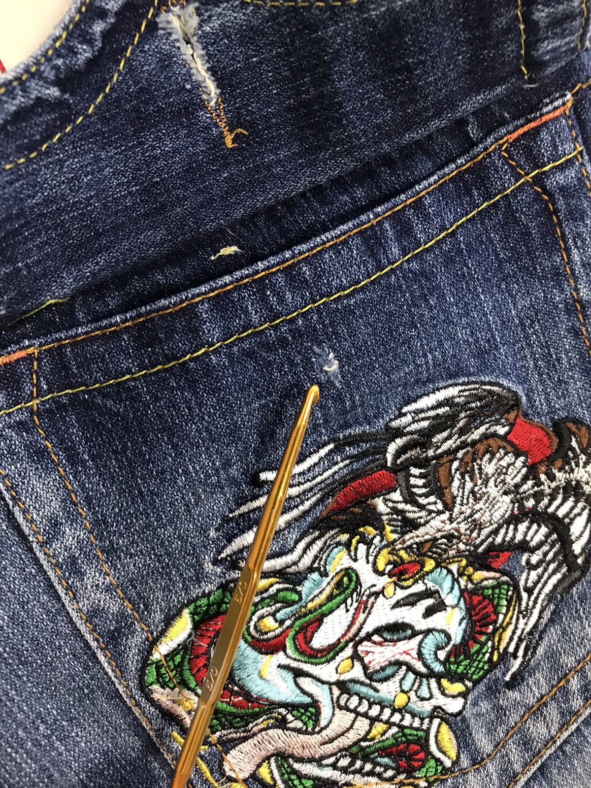 Ed Hardy × Vintage Vtg Ed Hardy Back Side Big Logo Embroidery Phoenix Jeans Size US 31 - 13 Thumbnail