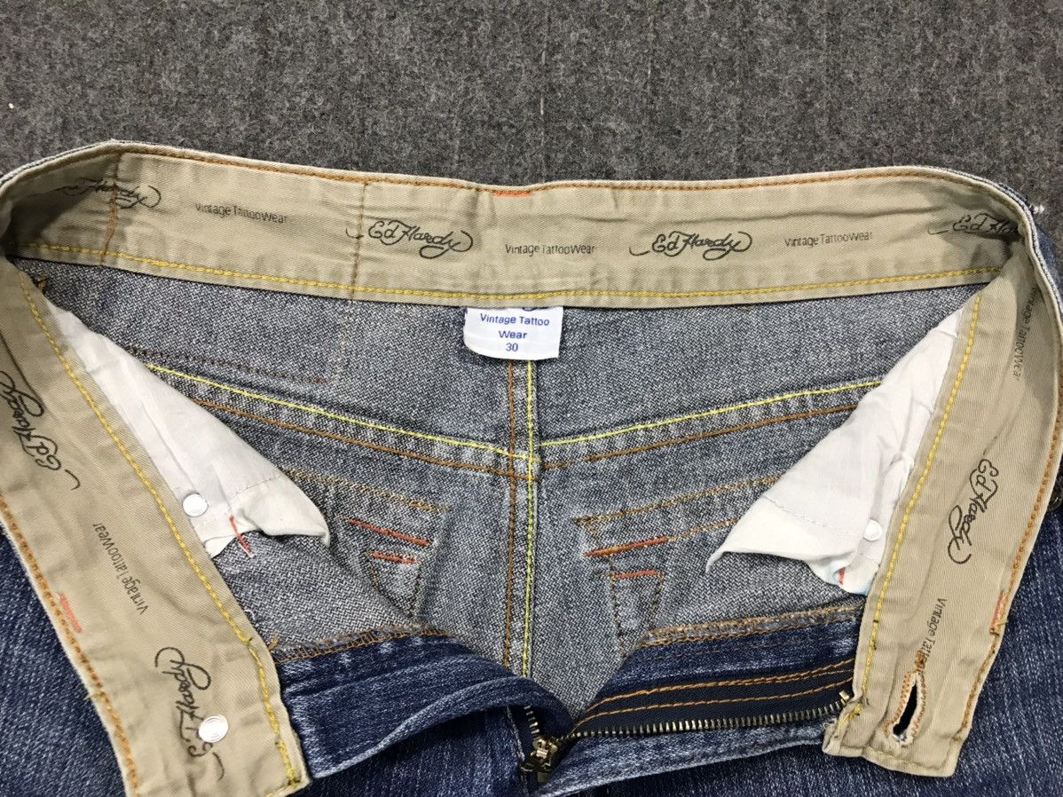 Ed Hardy × Vintage Vtg Ed Hardy Back Side Big Logo Embroidery Phoenix Jeans Size US 31 - 17 Thumbnail
