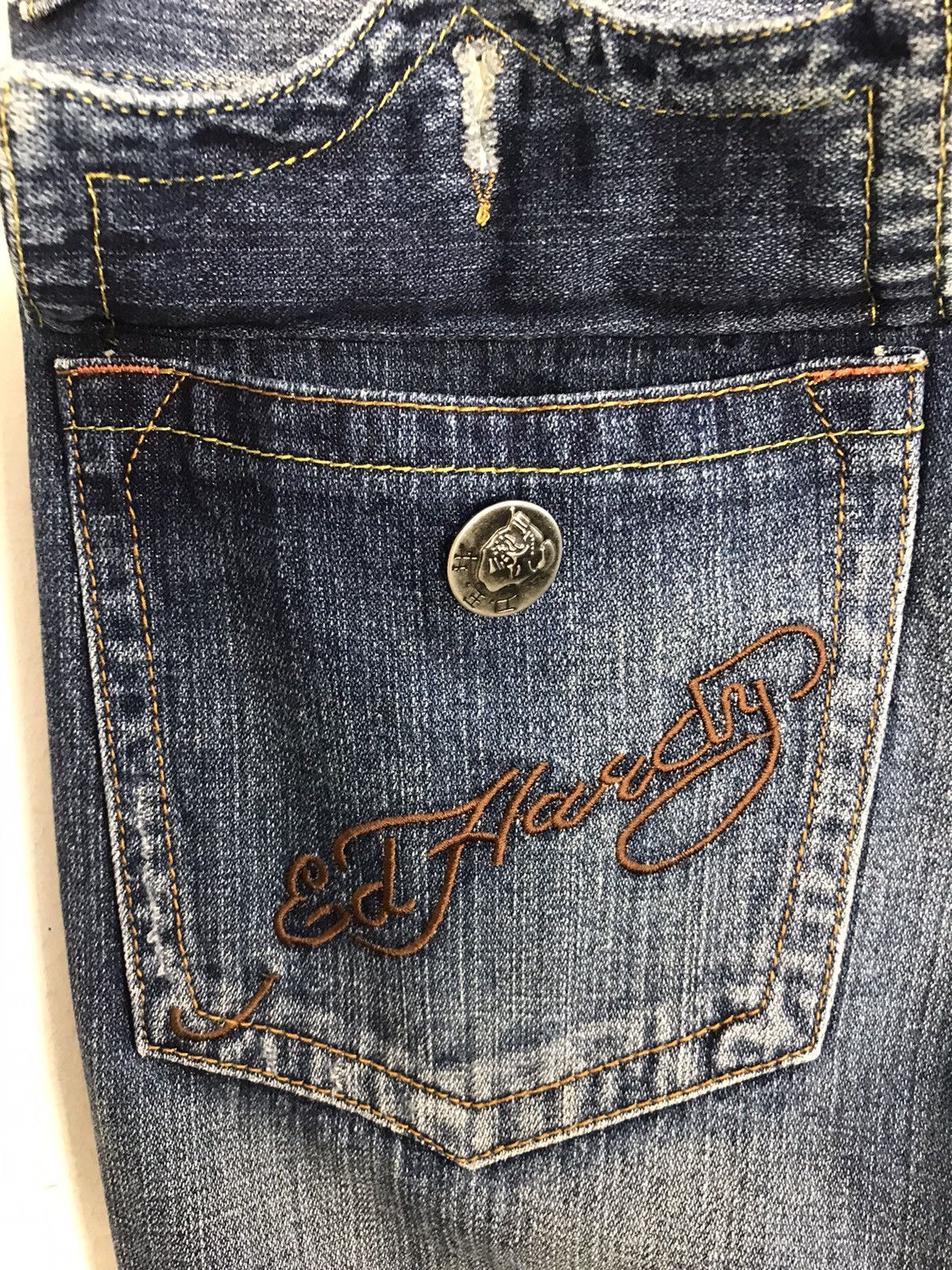Ed Hardy × Vintage Vtg Ed Hardy Back Side Big Logo Embroidery Phoenix Jeans Size US 31 - 15 Thumbnail