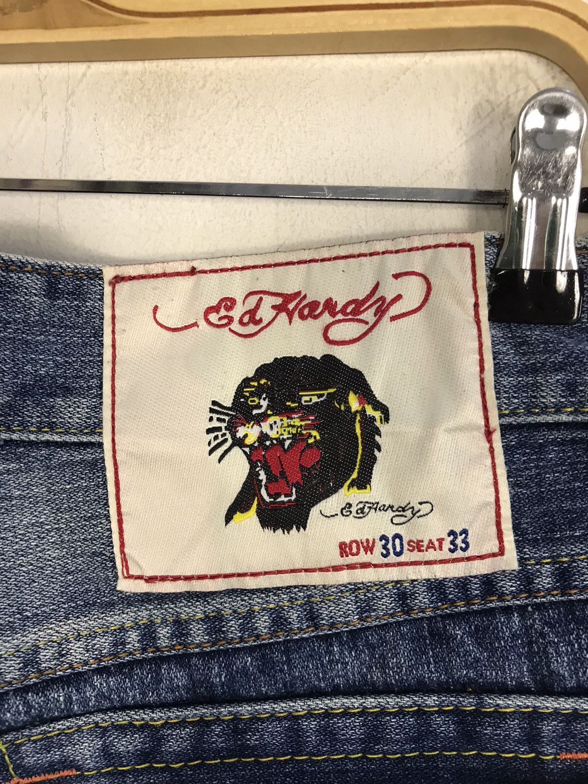 Ed Hardy × Vintage Vtg Ed Hardy Back Side Big Logo Embroidery Phoenix Jeans Size US 31 - 16 Thumbnail