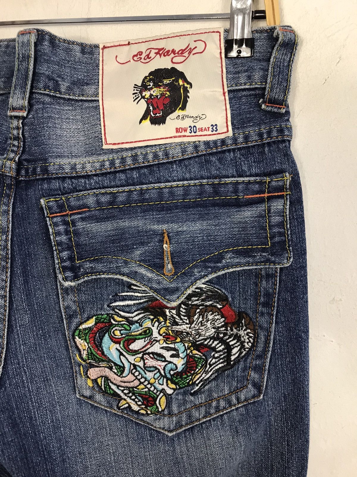 Ed Hardy × Vintage Vtg Ed Hardy Back Side Big Logo Embroidery Phoenix Jeans Size US 31 - 11 Thumbnail