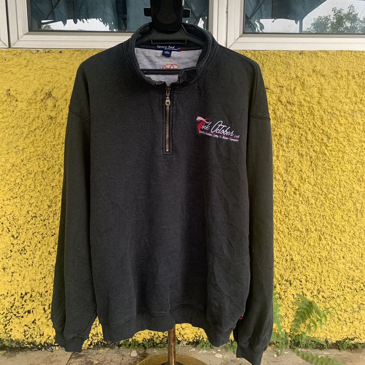image of Sport- Tek Pink October Toyota Half Zip Sweatshirt Vintage in Black, Men's (Size XL)