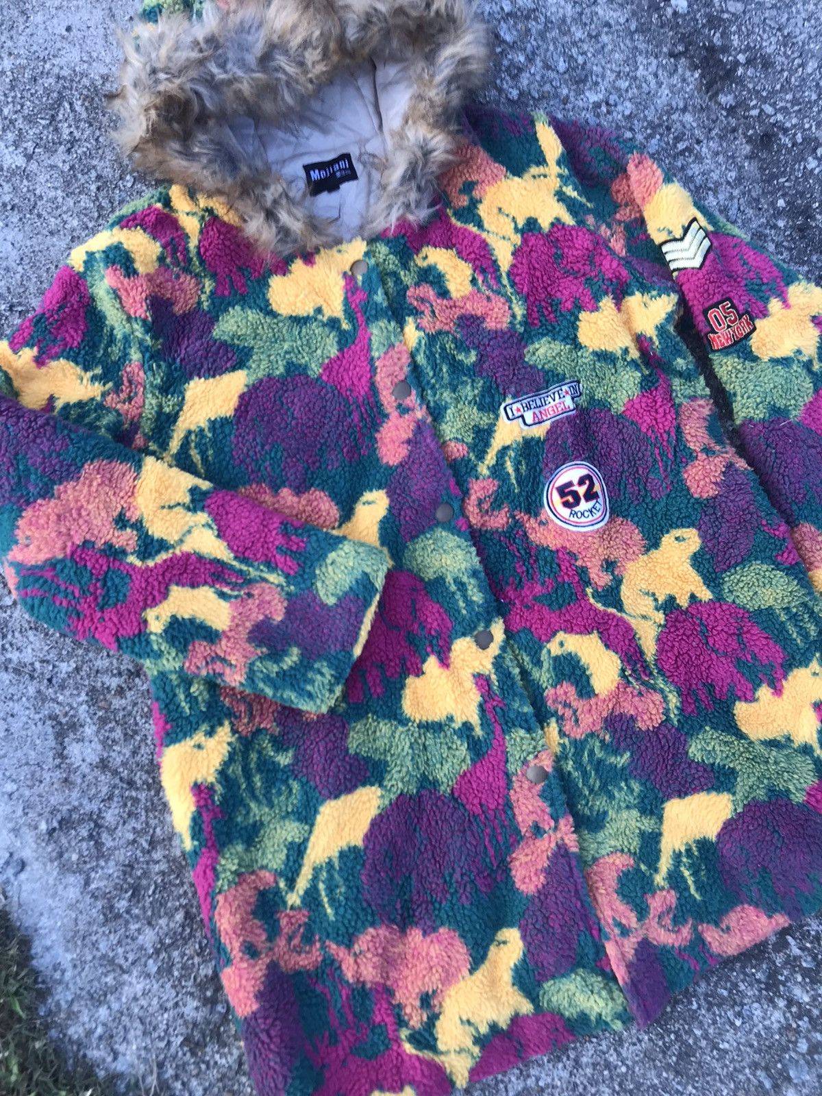 Japanese Brand Multicolor fleece fur hoodie snap button jacket mojiani Size US L / EU 52-54 / 3 - 3 Thumbnail