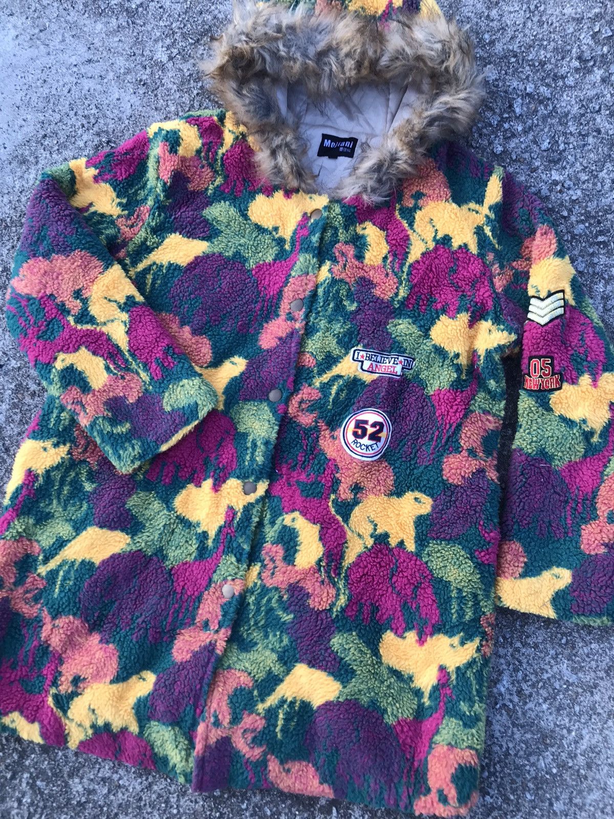 Japanese Brand Multicolor fleece fur hoodie snap button jacket mojiani Size US L / EU 52-54 / 3 - 2 Thumbnail