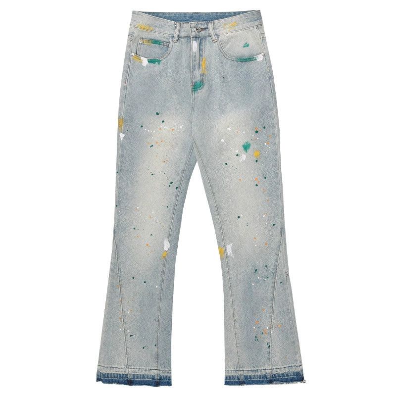 ripped paint fade damaged flared jeans