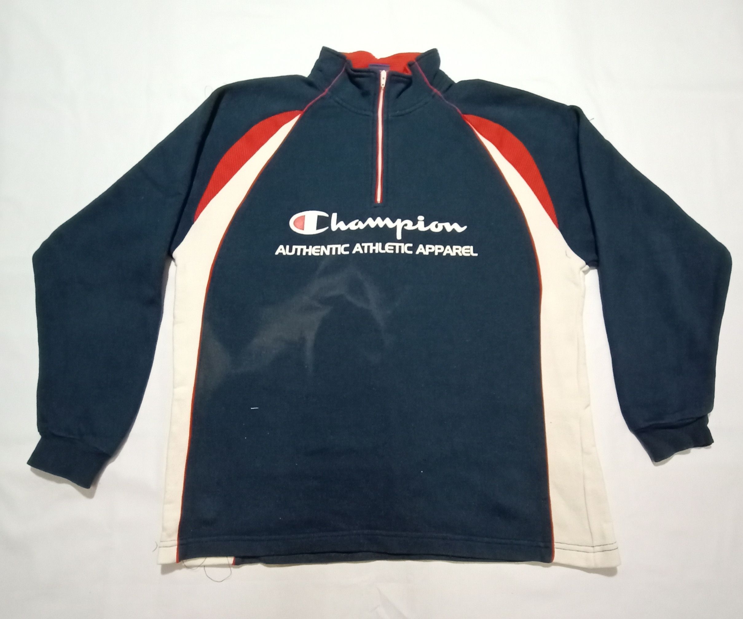image of Vintage Champion Usa Sweatshirt Big Spell Out Logo in Dark Blue, Men's (Size Medium)