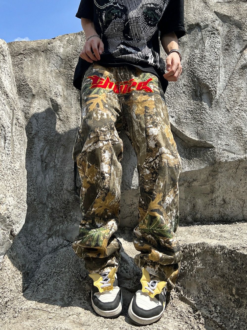 pattern camo punk baggy pants