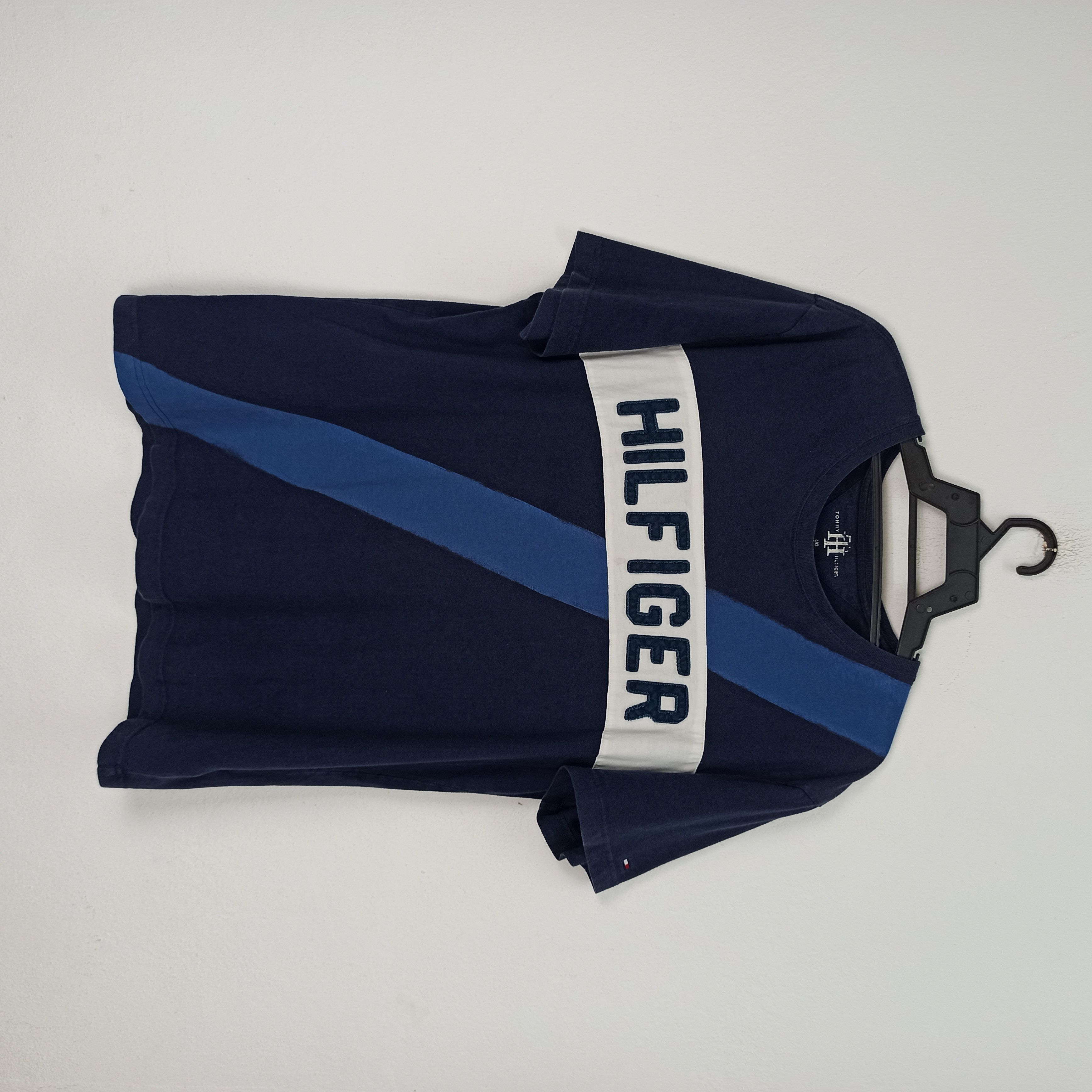 image of Tommy Hilfiger Tee Big Logo Embroidered Big Logo Spell Out in Navy Blue, Men's (Size Large)