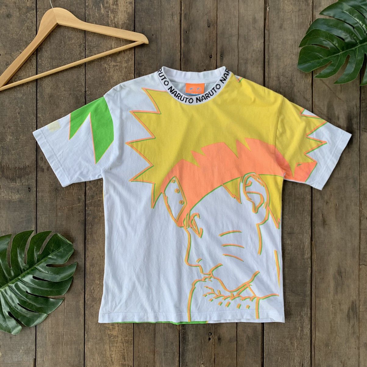 image of Anima x Vintage Naruto & Sasuke Overprint Front & Back Tee in White, Men's (Size Medium)