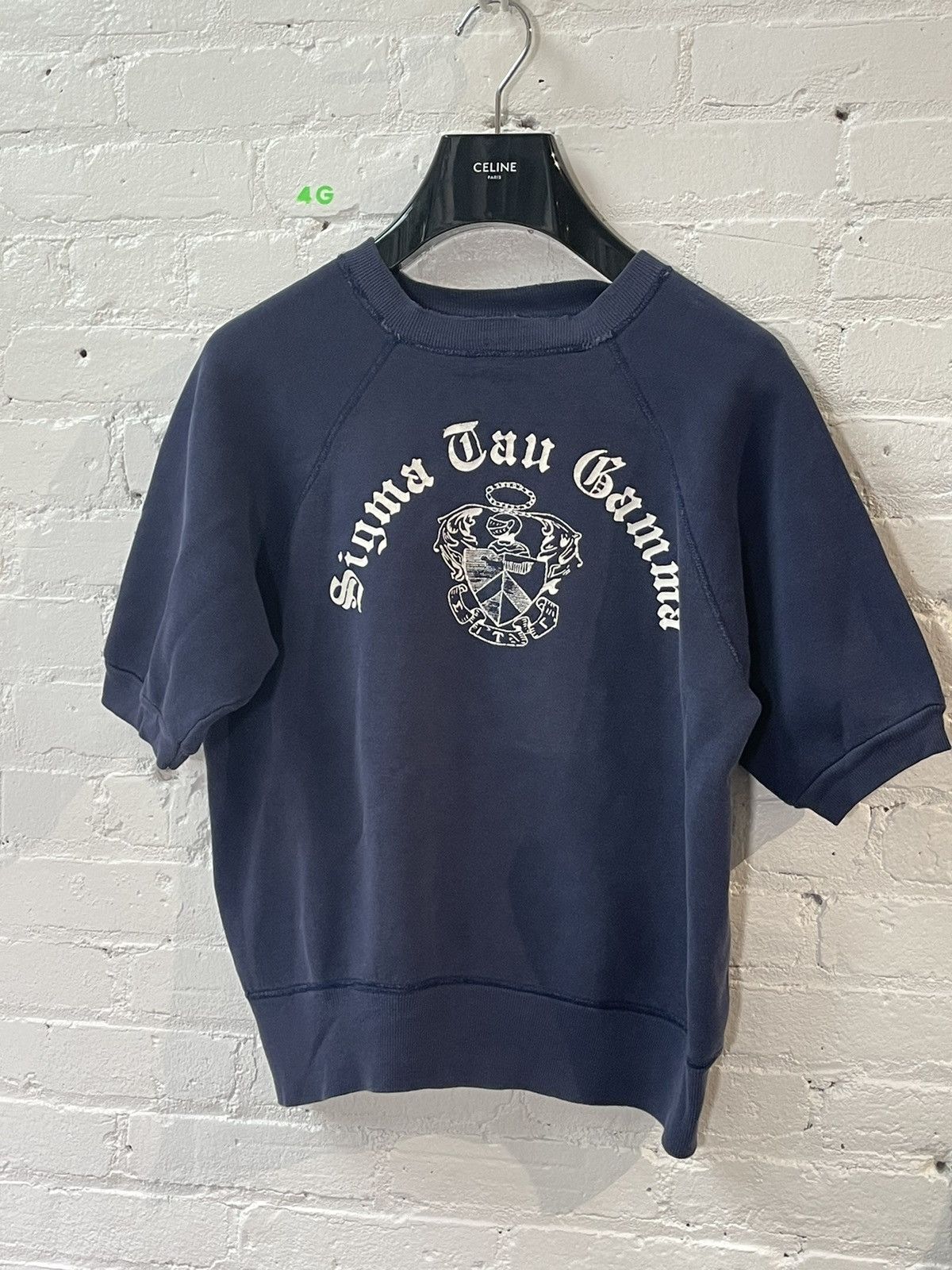 Image of American College x Vintage Thrashed Sweater Old English Font & Crest in Blue, Men's (Size XL)