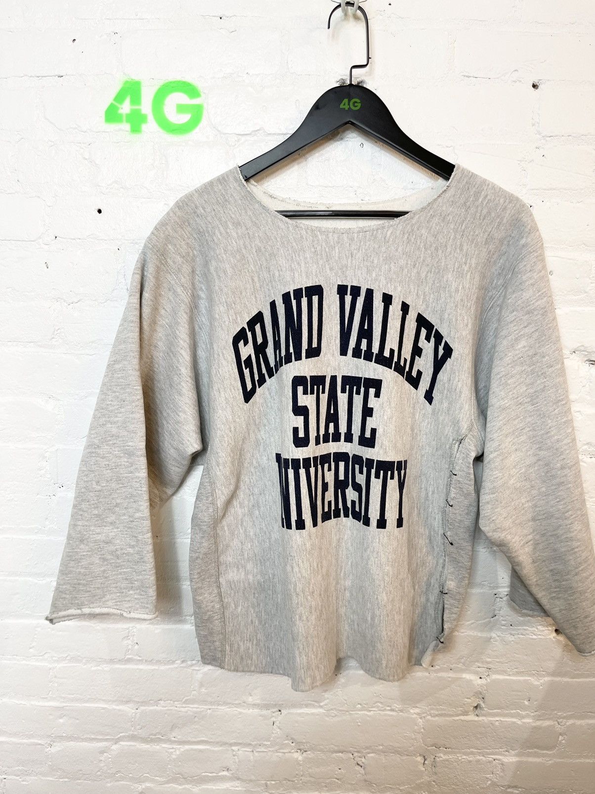 image of Vintage Thrashed Cut School College University Sweater in Grey, Men's (Size XL)