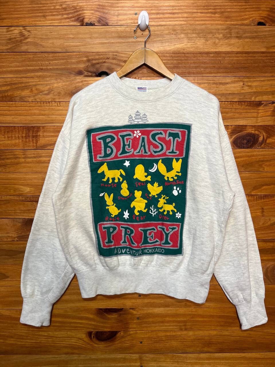 image of Vintage Beast Prey Adventure Hokkaido Sweatshirt in White, Men's (Size Medium)