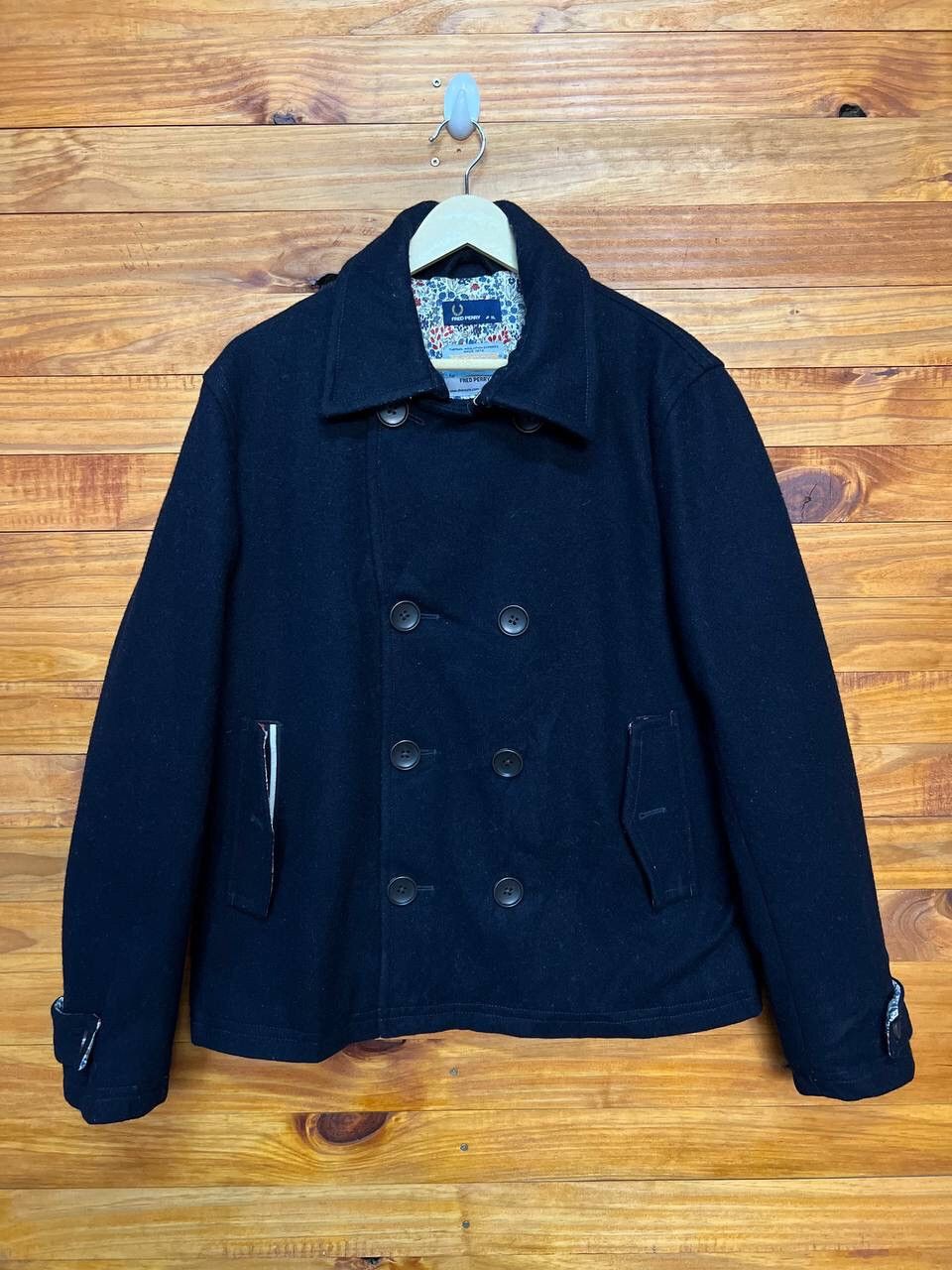 image of Fred Perry Thermore Pea Coat Double Breast Jacket in Navy, Men's (Size XL)