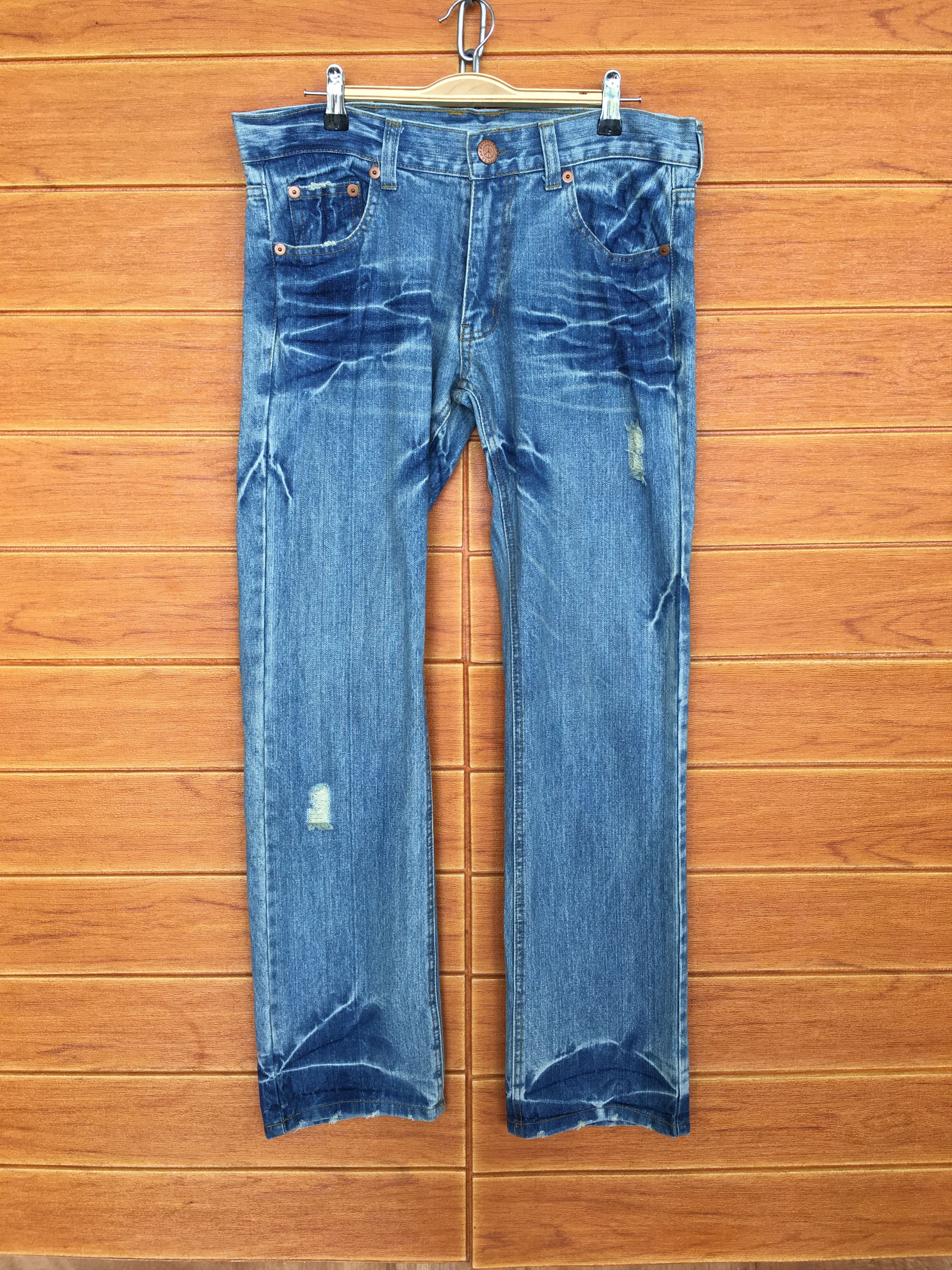 Hysteric Glamour × Undercover Vintage 90s Peace Spell Out Distressed Faded Denim Jeans Size US 34 / EU 50 - 3 Thumbnail