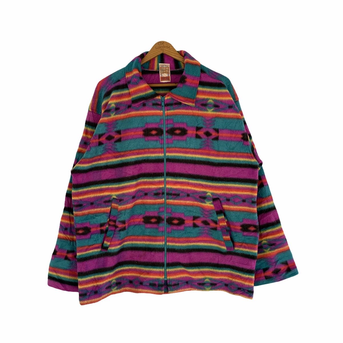 image of Radical Spot Navajo Aztec Multicolor Zipper Fleece in Pink, Men's (Size XL)