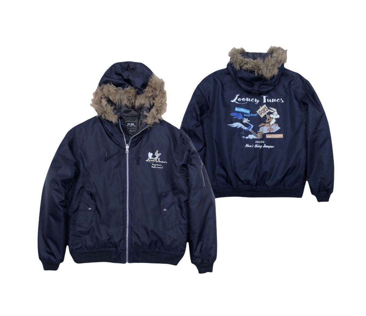 image of Cartoon Network Looney Tunes Bugs Bunny Blouson Road Runner Navy Faux Fur in Blue (Size Large)