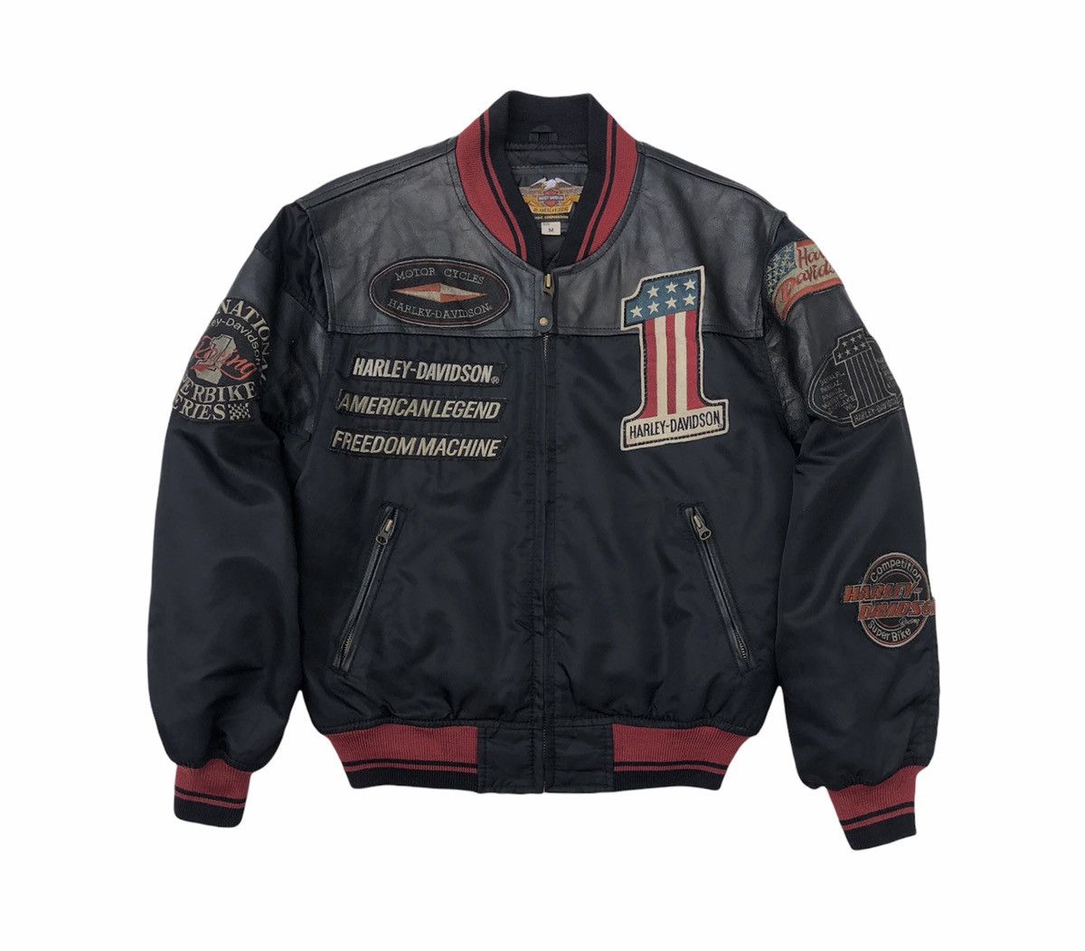 Harley Davidson Vintage 90s OG Harley Davidson Motorcycle Bombers Mix Jacket Size US M / EU 48-50 / 2 - 5 Thumbnail